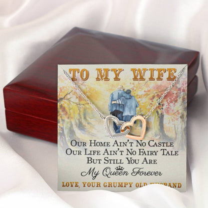 Interlocking Hearts Necklace- To My Wife - My Queen Forever -Interlocked Hearts
