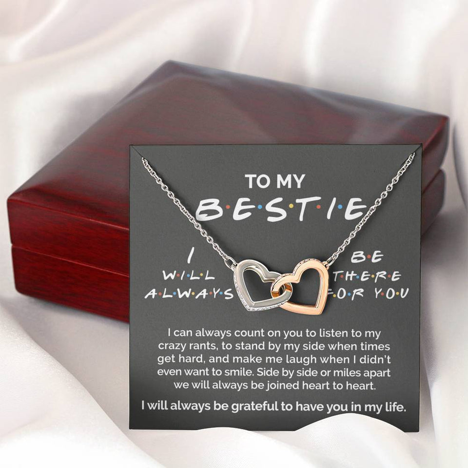Pamaheart- Interlocking Hearts Necklace- To My Bestie - I Will Always Be There For You - Interlocking Heart Necklace