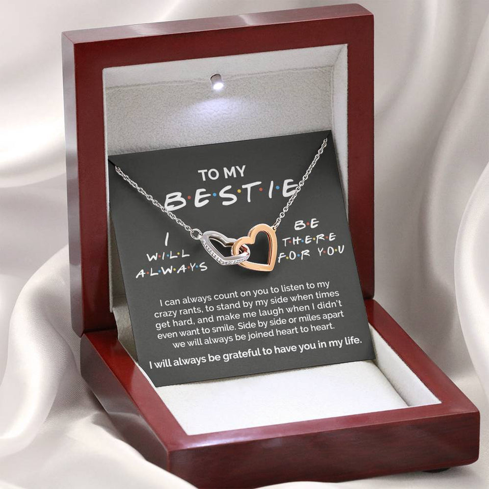 Pamaheart- Interlocking Hearts Necklace- To My Bestie - I Will Always Be There For You - Interlocking Heart Necklace