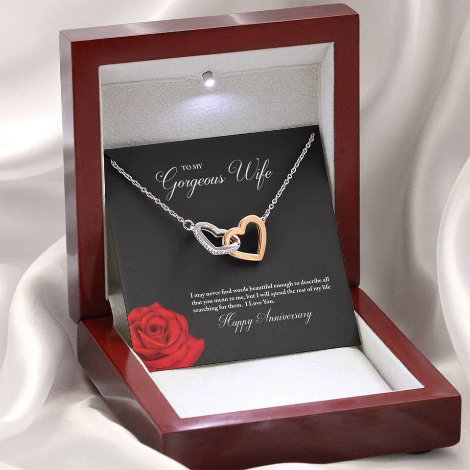 To My Gorgeous Wife Happy Anniversary Interlocking Hearts Necklace