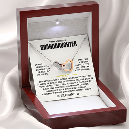 To My Granddaughter Necklace - Always Be Brave, Be Strong, Love Grandpa - Beautiful Gift Set,  InterLocking Hearts Necklace