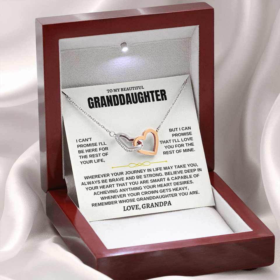 To My Granddaughter Necklace - Always Be Brave, Be Strong, Love Grandpa - Beautiful Gift Set,  InterLocking Hearts Necklace