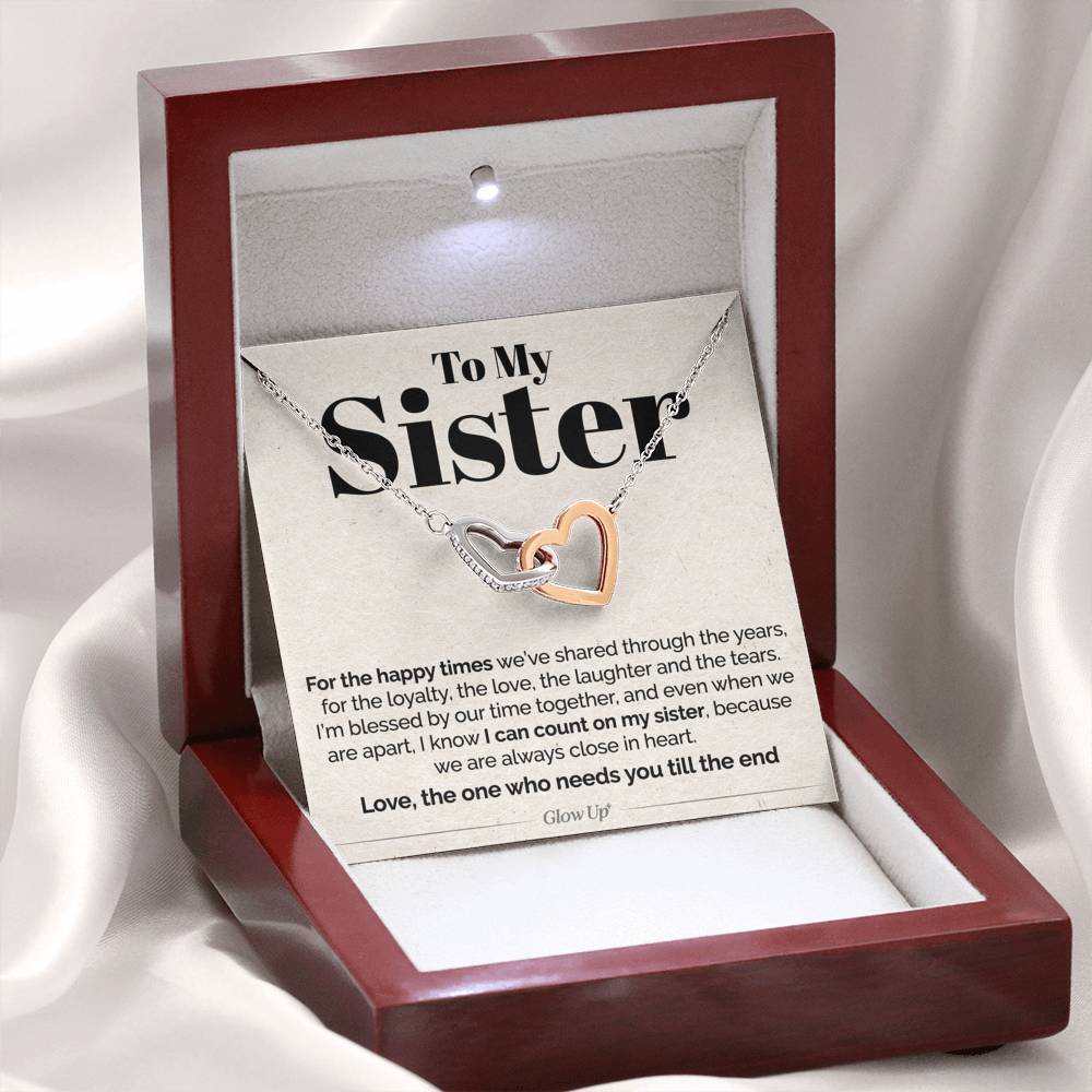 Interlocking Hearts Necklace- To My Sister - I Can Count On My Sister - Interlocking Hearts Necklace
