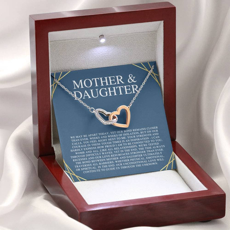 Mother & Daughter We May Be Apart Interlocking Hearts Necklace