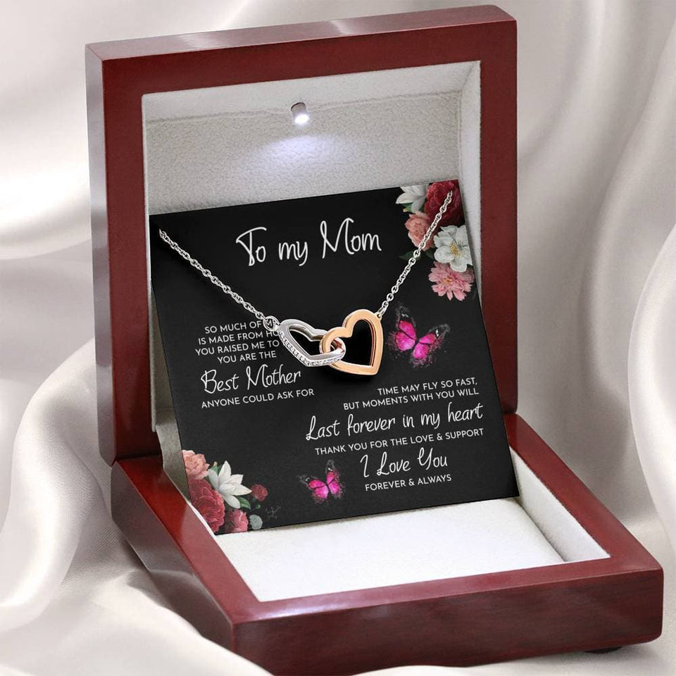 To My Mom Time May Fly Interlocking Hearts Necklace