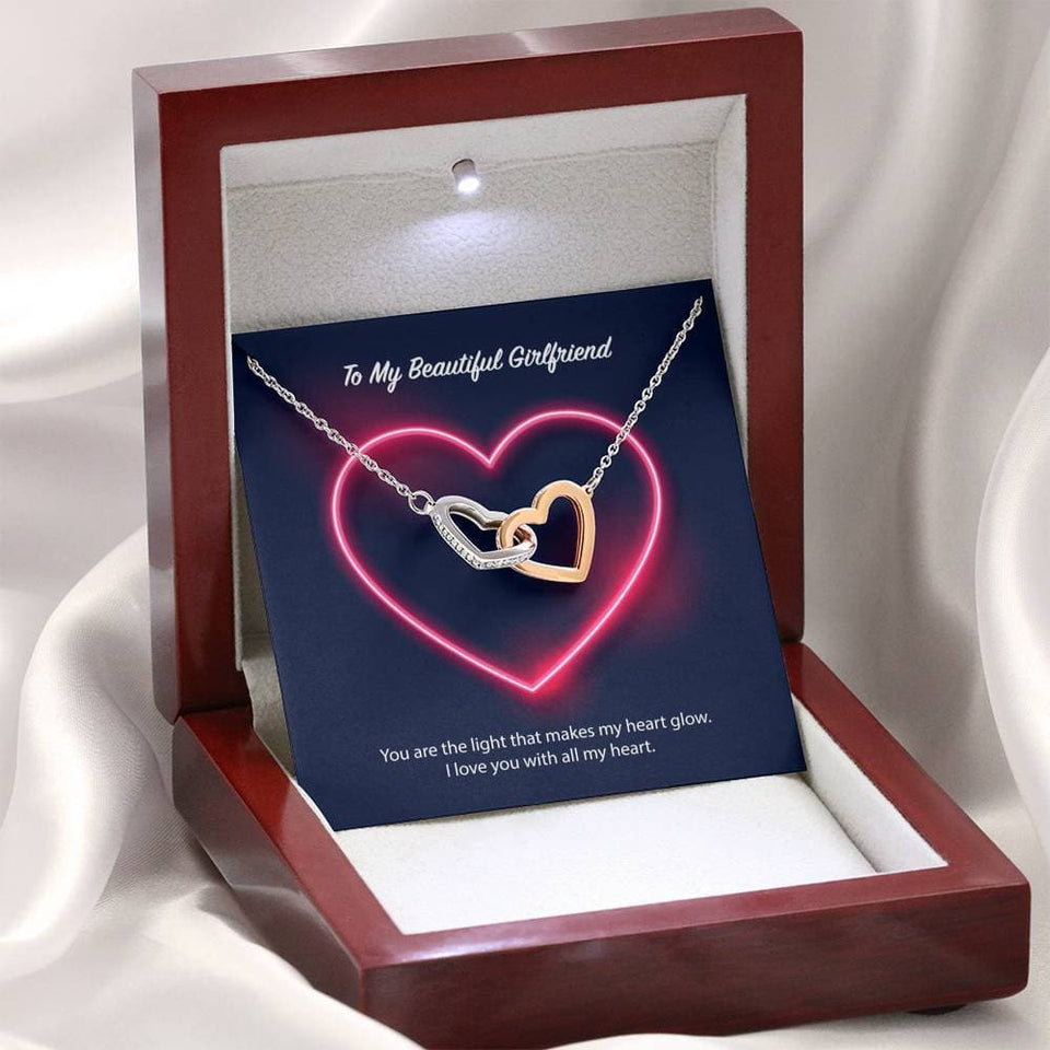 To My Beautiful Girlfriend Interlocking Hearts Necklace