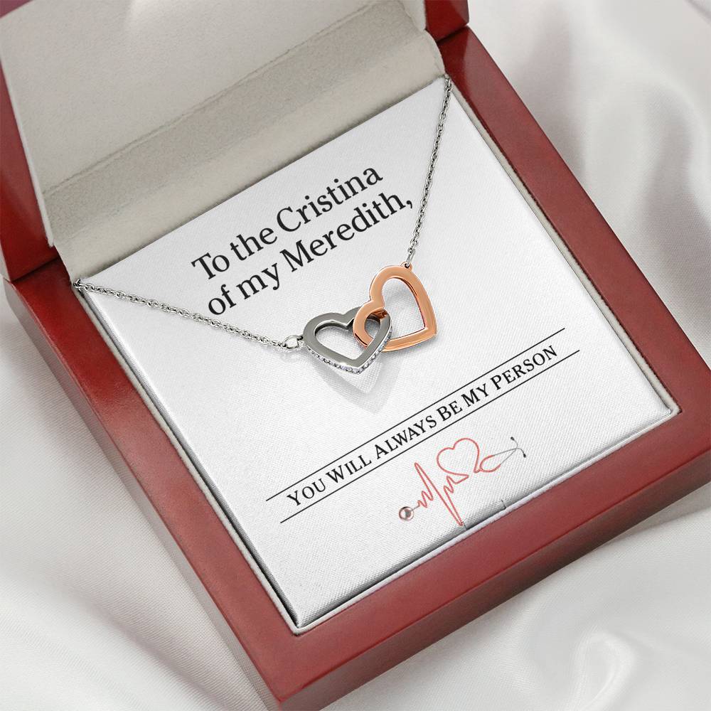 Pamaheart- Interlocking Hearts Necklace- To the Cristina of my Meredith - Interlocked Hearts Necklace- You'll Always Be My Person