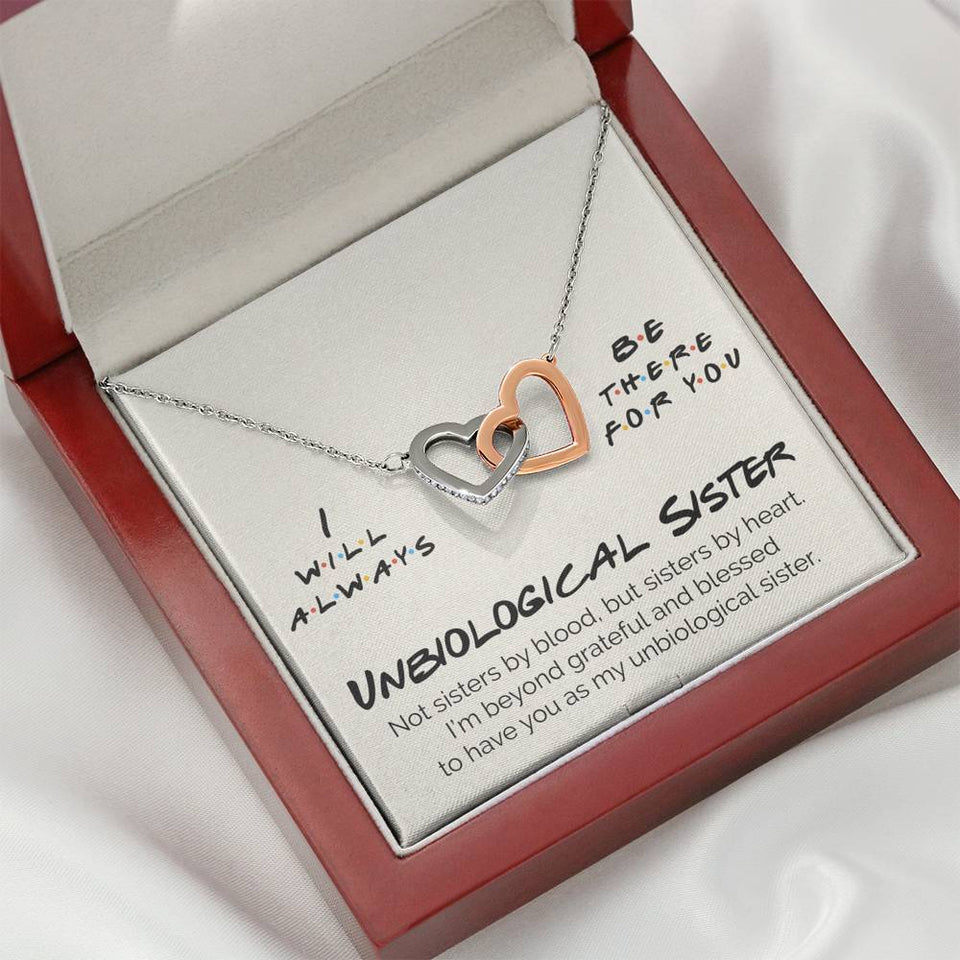 Interlocking Hearts Necklace- Unbiological Sister - I Will Always Be There For You - Interlocking Heart Necklace