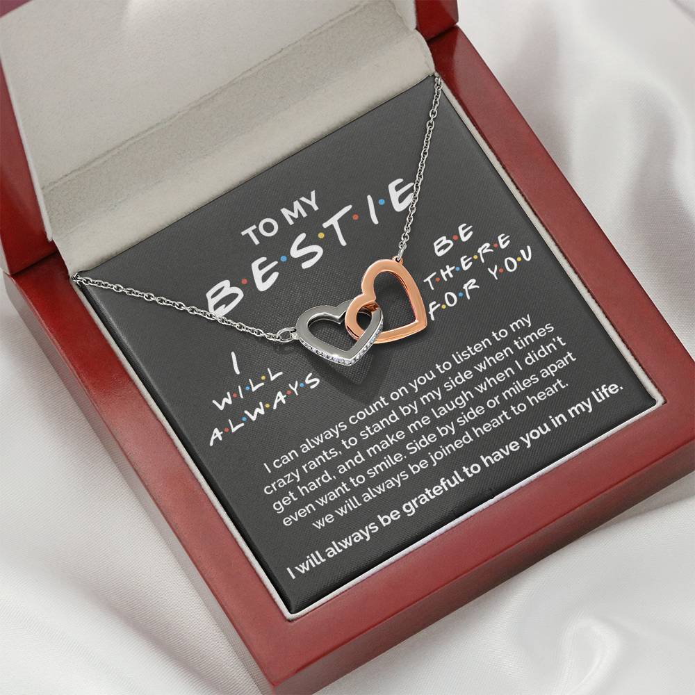 Pamaheart- Interlocking Hearts Necklace- To My Bestie - I Will Always Be There For You - Interlocking Heart Necklace