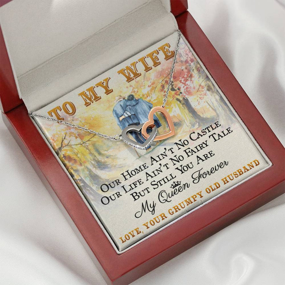 Interlocking Hearts Necklace- To My Wife - My Queen Forever -Interlocked Hearts