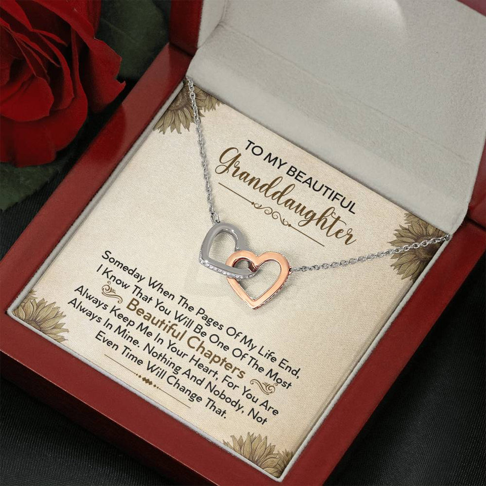 To My Beautiful Granddaughter Necklace - Always Keep Me In Your Heart - Interlocking Hearts Necklace