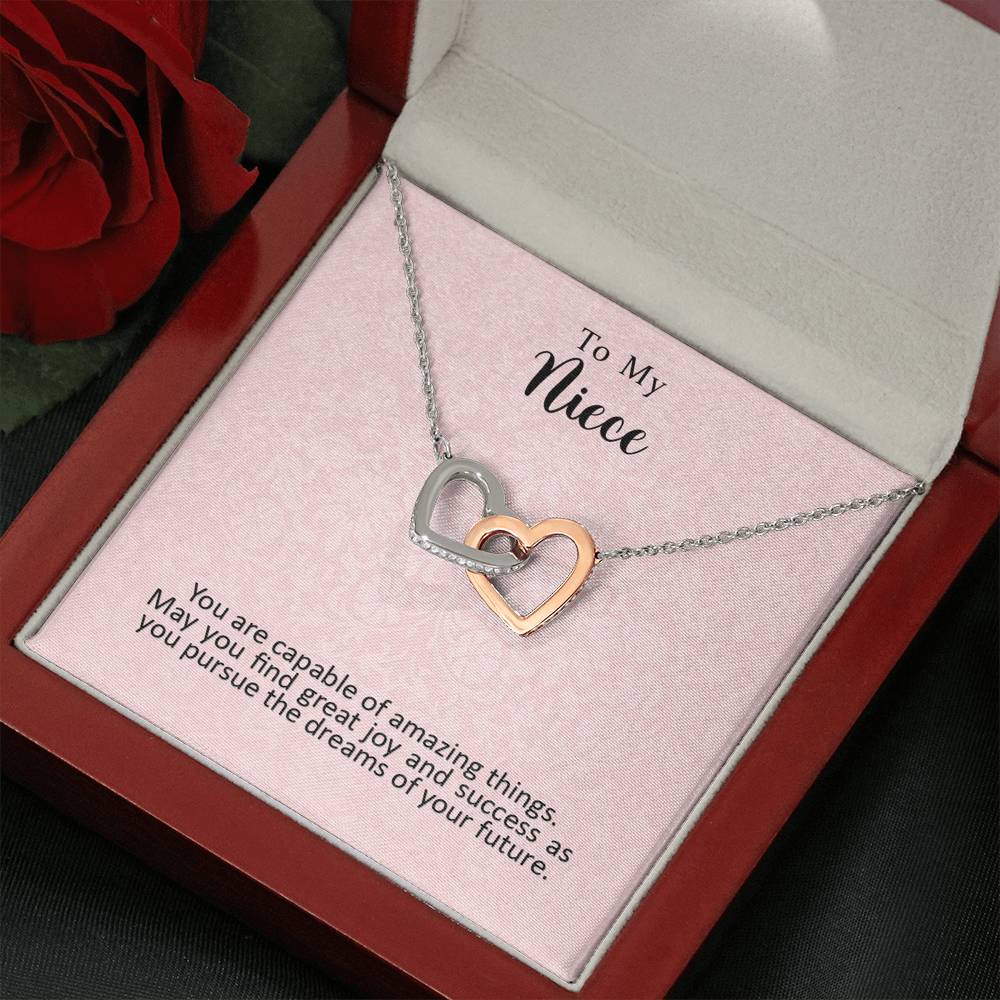 To My Niece Joy and Success Interlocking Hearts Necklace