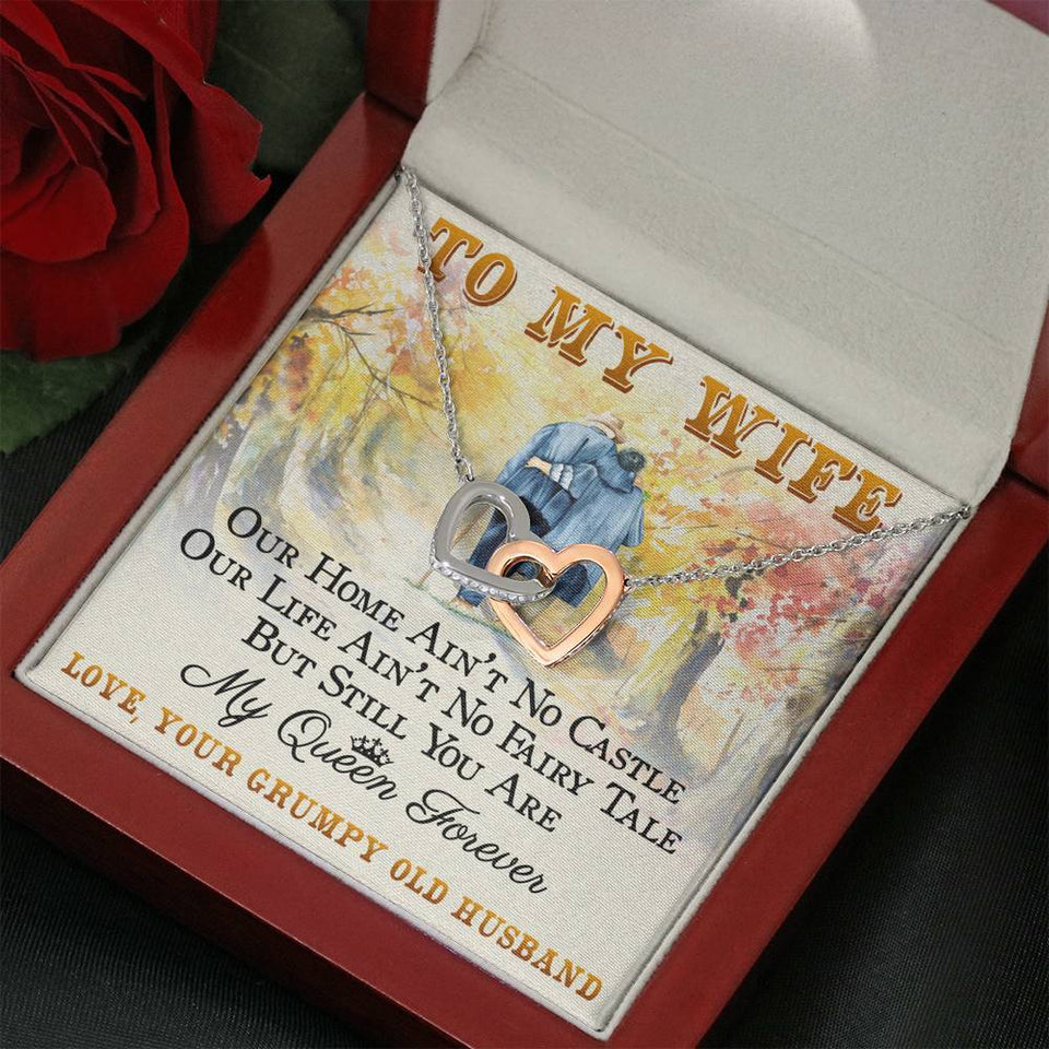 Interlocking Hearts Necklace- To My Wife - My Queen Forever -Interlocked Hearts