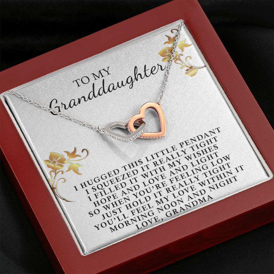 To My Granddaughter - I Hugged This Little Pendant - Interlocking Hearts Necklace
