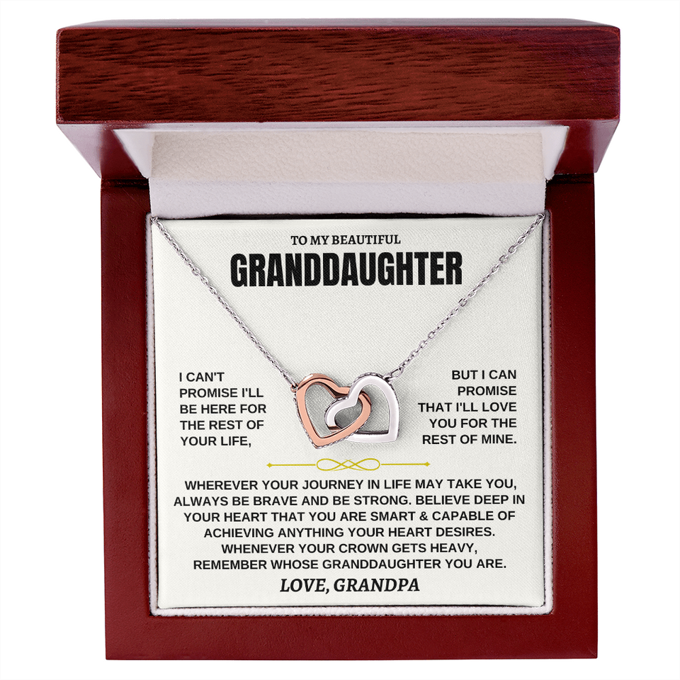 To My Granddaughter Necklace - Always Be Brave, Be Strong, Love Grandpa - Beautiful Gift Set,  InterLocking Hearts Necklace