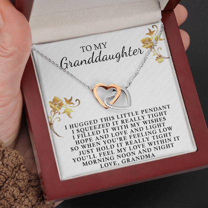 To My Granddaughter Necklace - I Hugged This Little Pendant - Birthday Gift, Interlocking Hearts Necklace