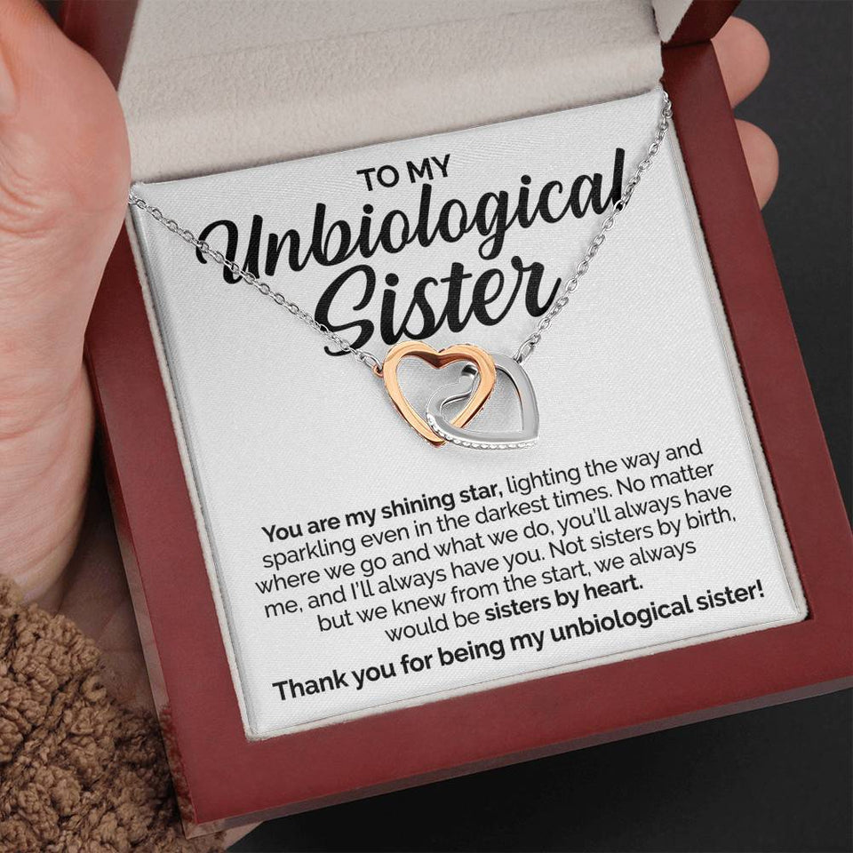 Interlocking Hearts Necklace- To My Unbiological Sister - You Are My Shining Star- Interlocking Heart Necklace