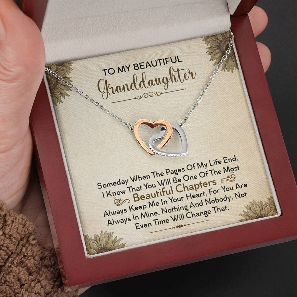 To My Beautiful Granddaughter Necklace - Always Keep Me In Your Heart - Interlocking Hearts Necklace