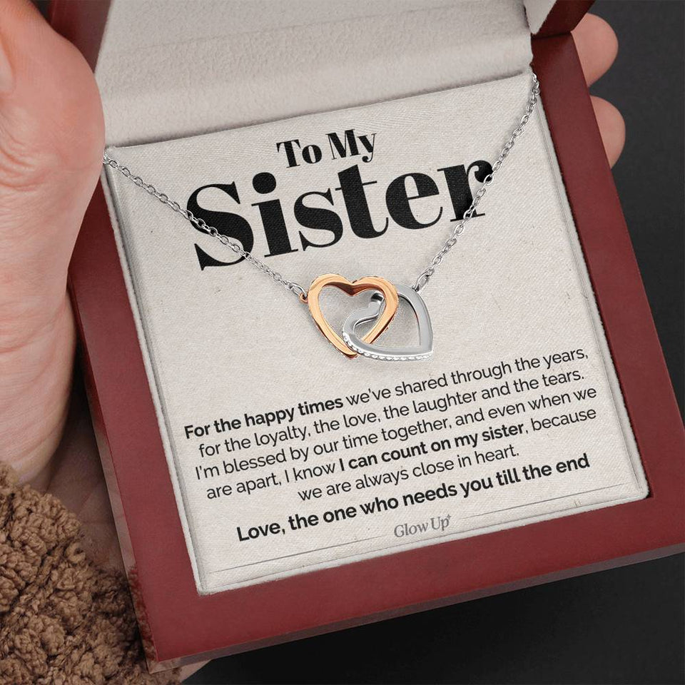 Interlocking Hearts Necklace- To My Sister - I Can Count On My Sister - Interlocking Hearts Necklace