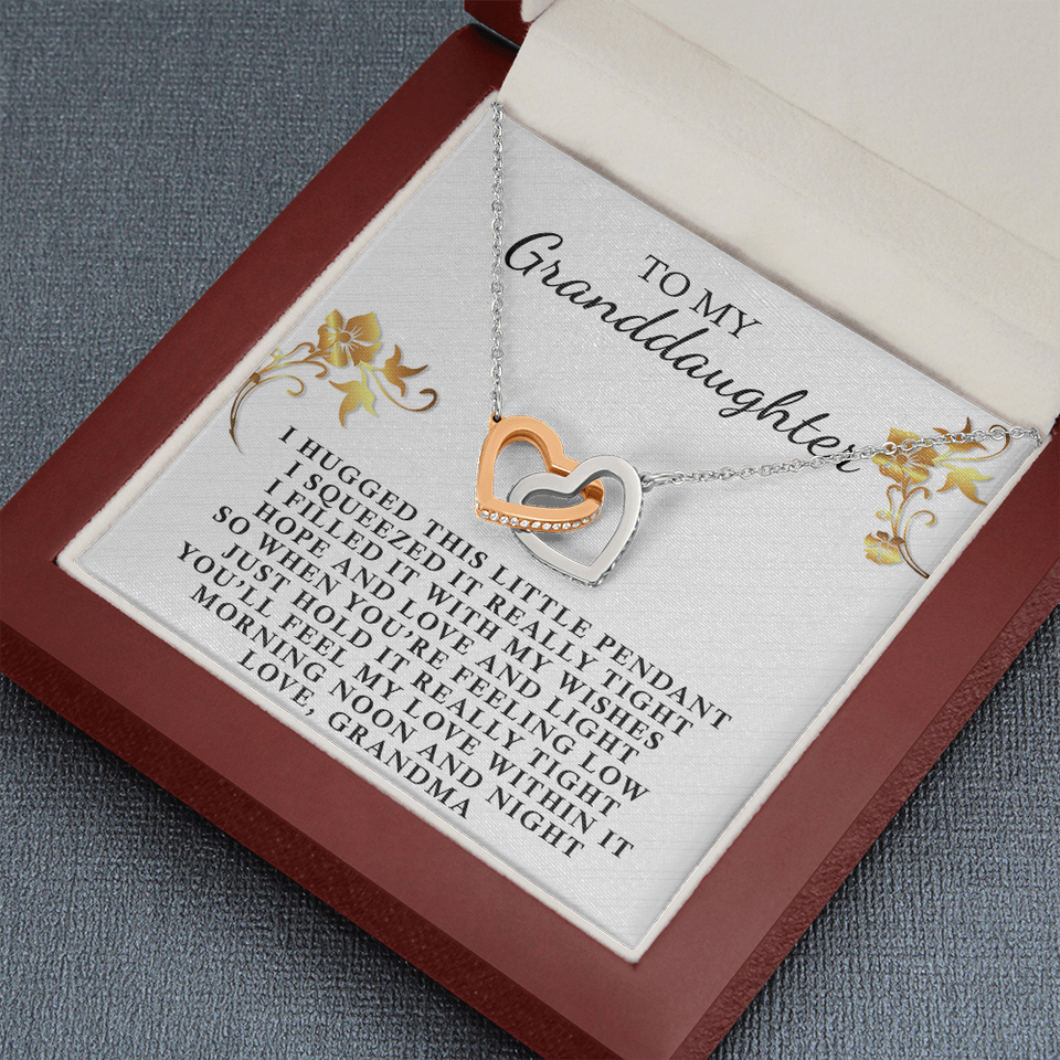 To My Granddaughter - I Hugged This Little Pendant - Interlocking Hearts Necklace