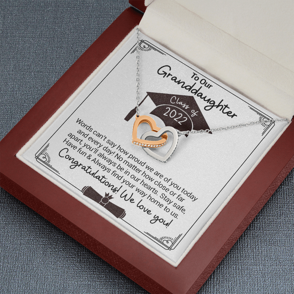 To Our Granddaughter Class Of 2022 - Words Can't Say How Proud We Are - Interlocking Hearts Necklace