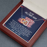 TO MY MILITARY MOM - Two Hearts Embellished With Cubic Zirconia Stones, Interlocking Hearts Necklace