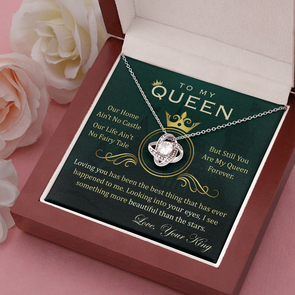 To My Queen Necklace - Anniversary Gift For Wife, Birthday Gift For Wife, You Are My Queen Forever Love Knot Necklace For Girlfriend