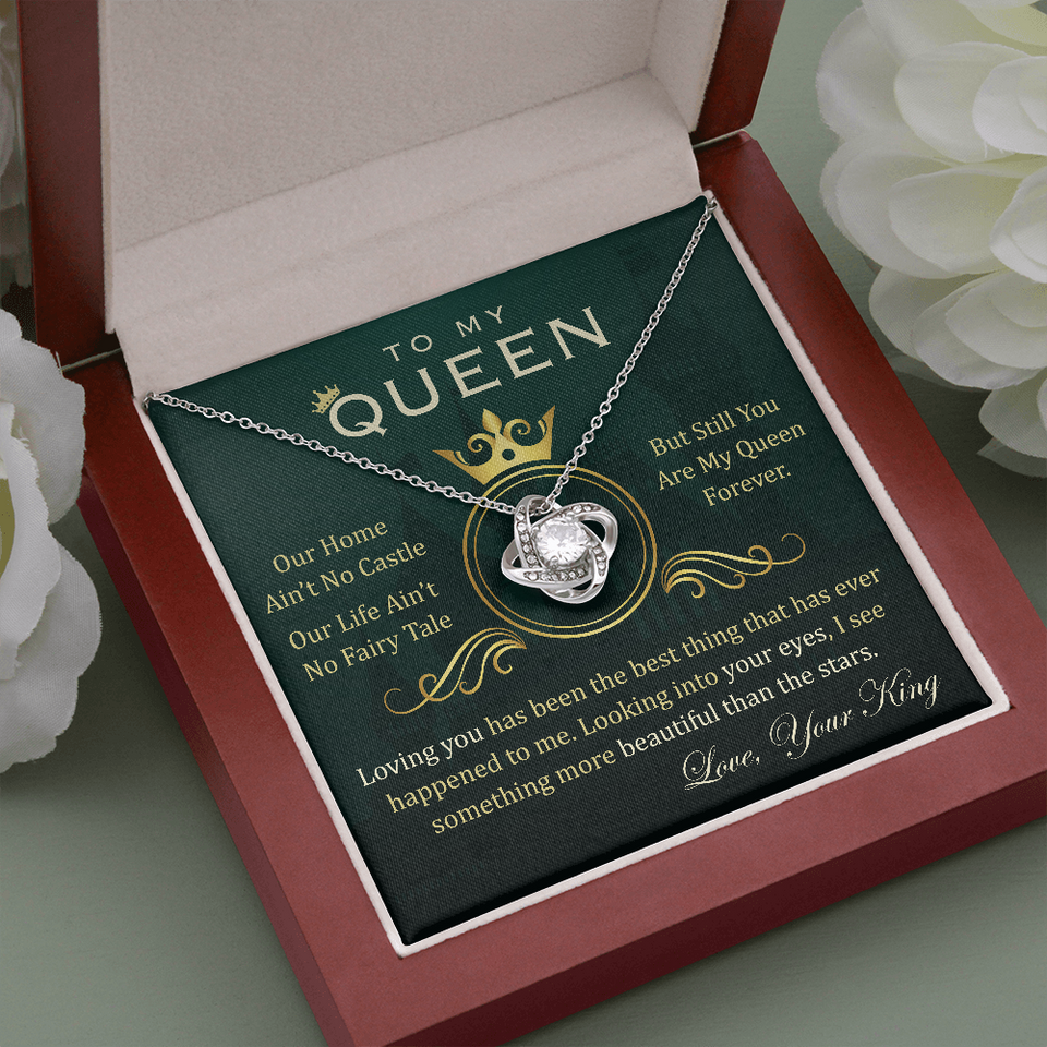 To My Queen Necklace - Anniversary Gift For Wife, Birthday Gift For Wife, You Are My Queen Forever Love Knot Necklace For Girlfriend