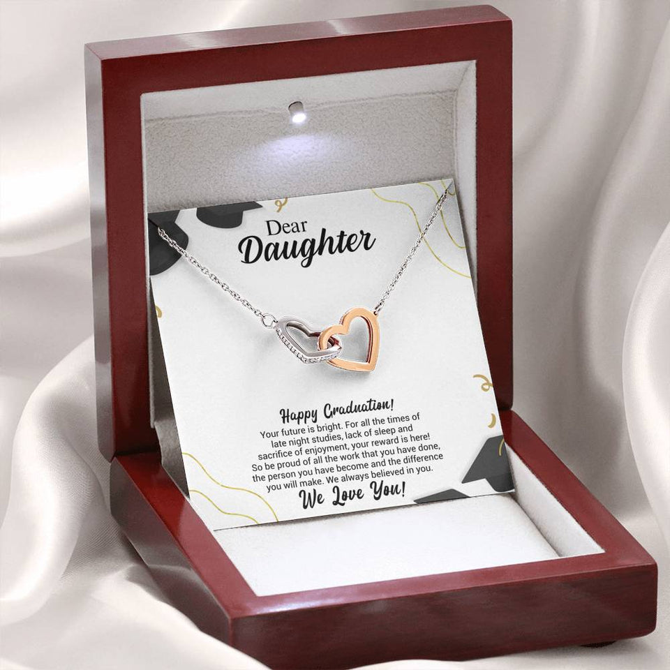 Dear Daughter Graduation Necklace Gift - Your Future is bright - We always believed in you - College, High School, Senior, Master Graduation Gift - Class of 2022 Interlocking Hearts Necklace - LX036B