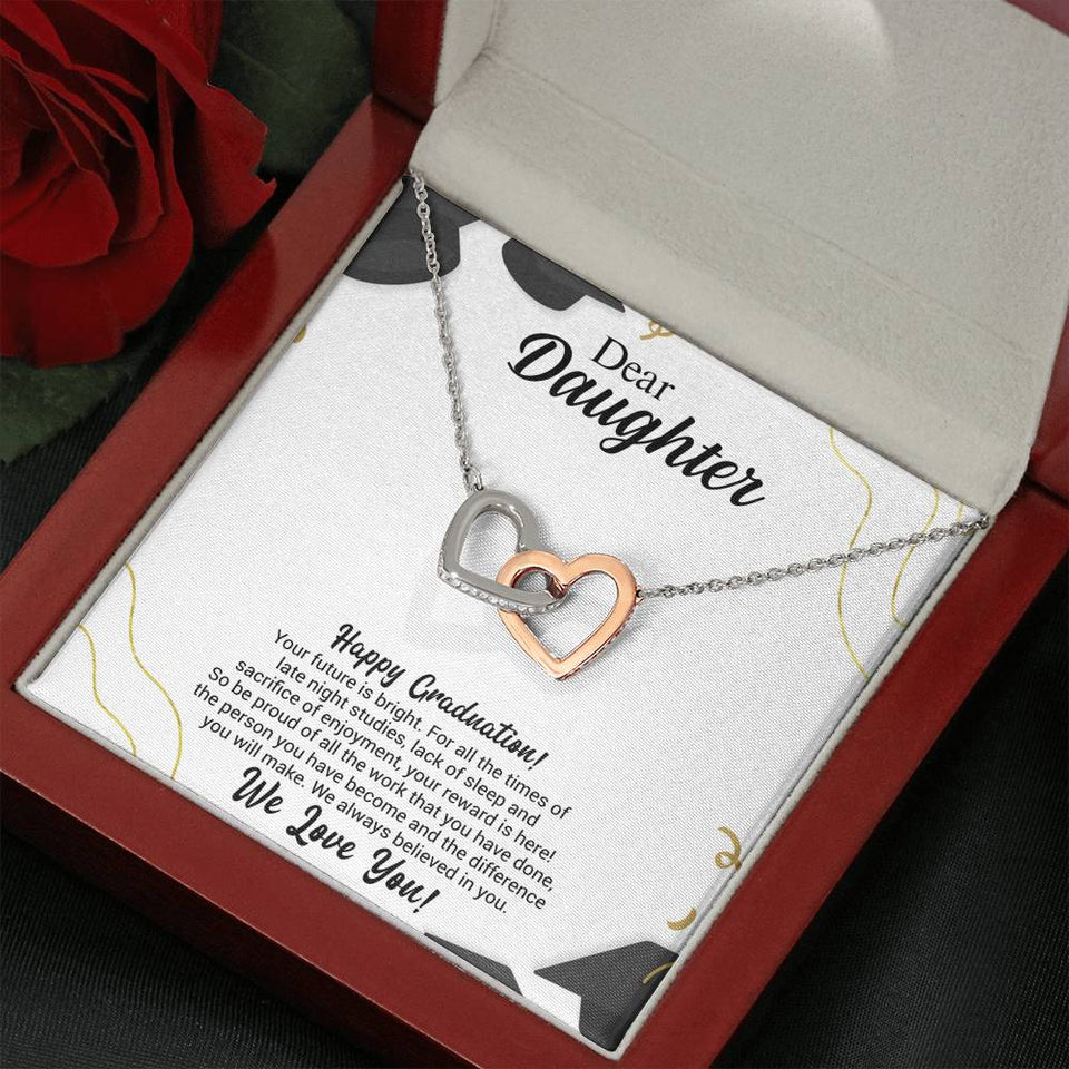 Dear Daughter Graduation Necklace Gift - Your Future is bright - We always believed in you - College, High School, Senior, Master Graduation Gift - Class of 2022 Interlocking Hearts Necklace - LX036B