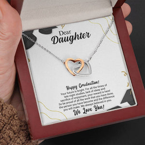 Dear Daughter Graduation Necklace Gift - Your Future is bright - We always believed in you - College, High School, Senior, Master Graduation Gift - Class of 2022 Interlocking Hearts Necklace - LX036B