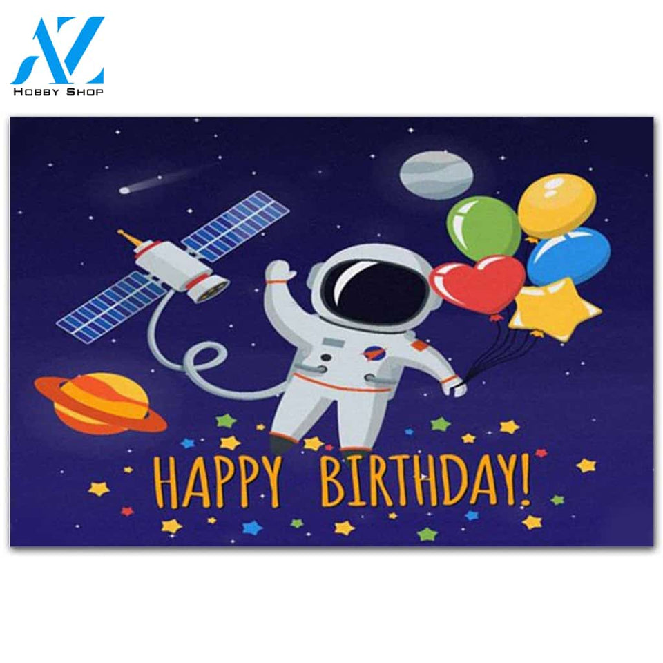 Astronaut Outer Space Congratulation Happy Birthday Home Decor Floor Mat Area Rug Doormat Warm House Gift Welcome Mat Gift for Friend Family