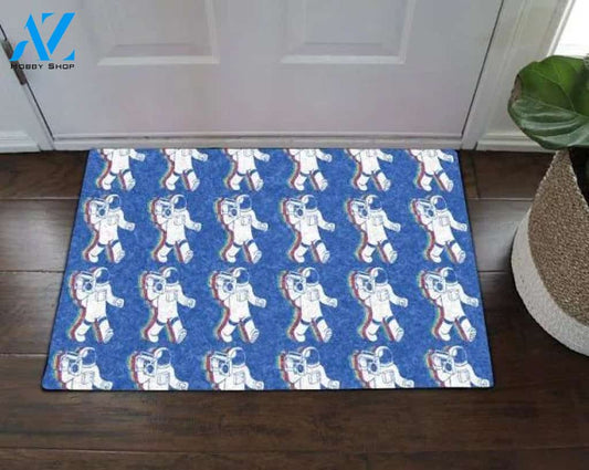 Astronaut Pattern BackGround Blue Color Indoor and Outdoor Doormat Warm House Gift Welcome Mat Gift for Friend Family