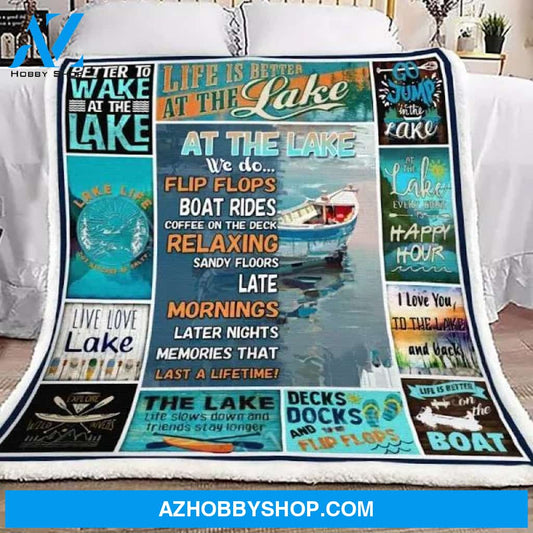 At The Lake We Do Flip Flops Boat Rides Fleece Blanket Gift For People Home Decor Bedding Couch Sofa Soft And Comfy Cozy