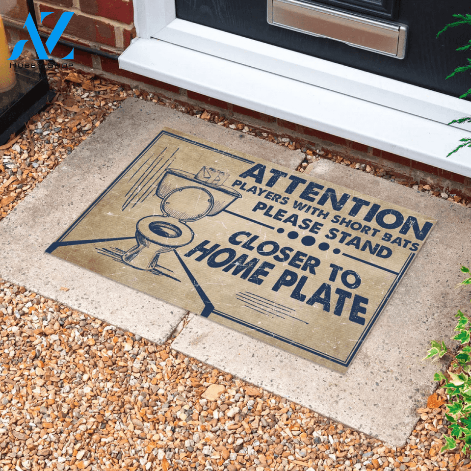 Attention Players With Short Bats Funny Doormat, Gift For Baseball Lovers, Gift For Friend Family, Birthday Gift Decor Warm House Gift ,Toilet Doormat