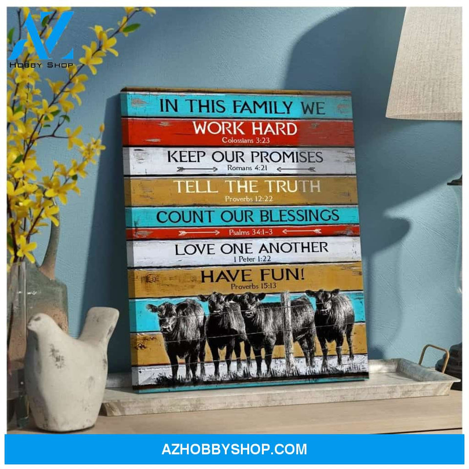 Au In This Family We Angus Cow Wall Art Canvas, Wall Decor Visual Art