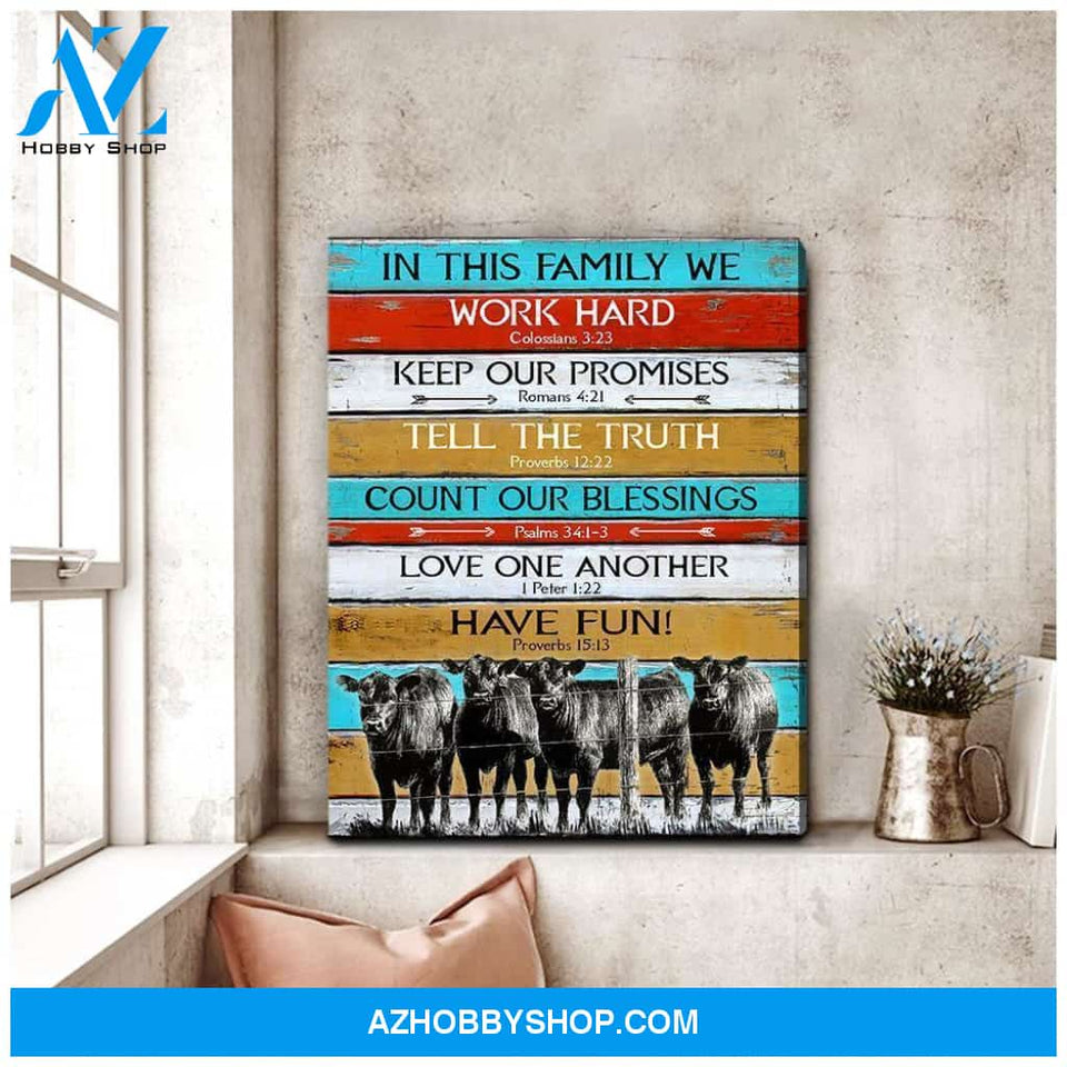 Au In This Family We Angus Cow Wall Art Canvas, Wall Decor Visual Art