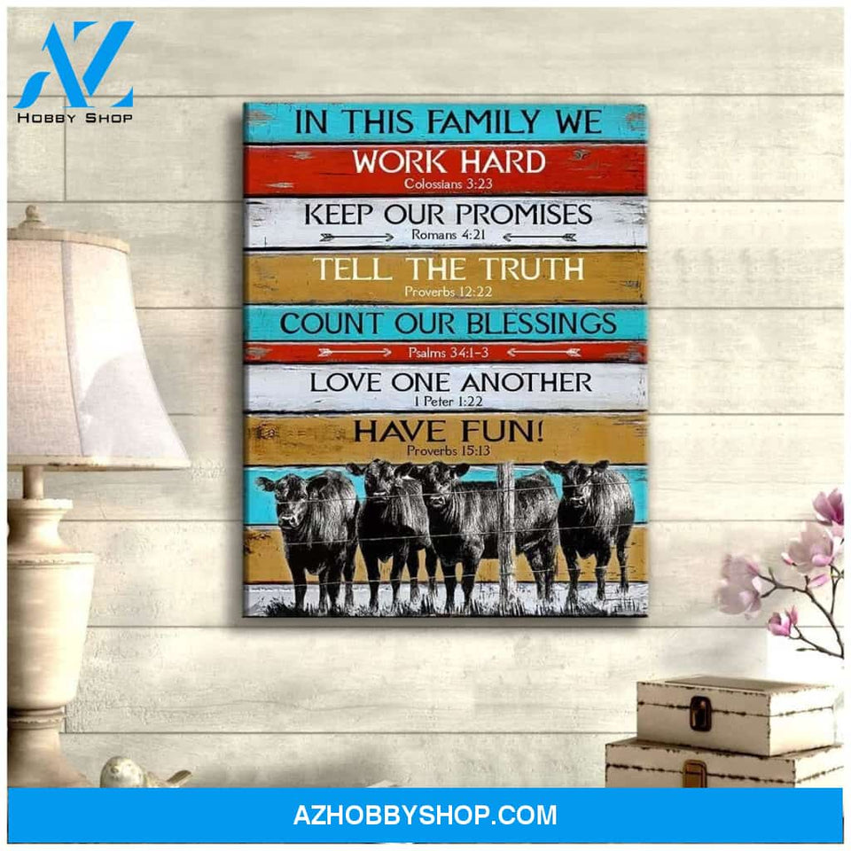 Au In This Family We Angus Cow Wall Art Canvas, Wall Decor Visual Art
