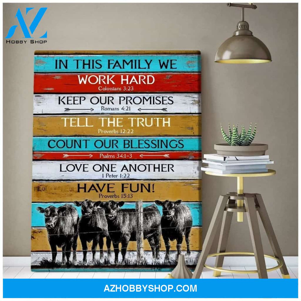 Au In This Family We Angus Cow Wall Art Canvas, Wall Decor Visual Art