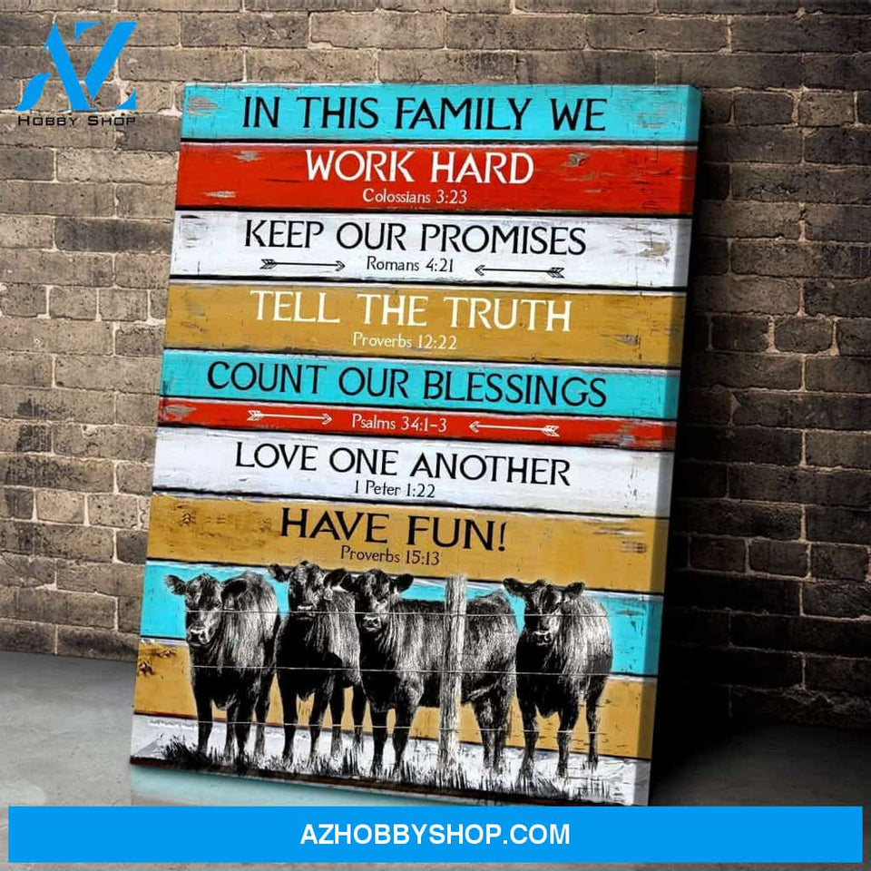 Au In This Family We Angus Cow Wall Art Canvas, Wall Decor Visual Art