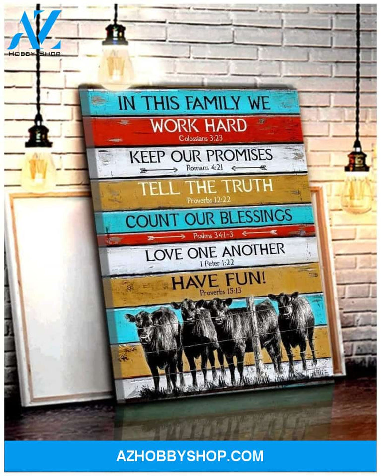 Au In This Family We Angus Cow Wall Art Canvas, Wall Decor Visual Art