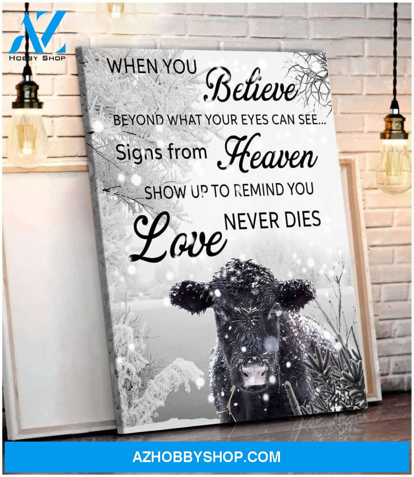 Au When You Believe Angus Cow Wall Art Canvas, Wall Decor Visual Art