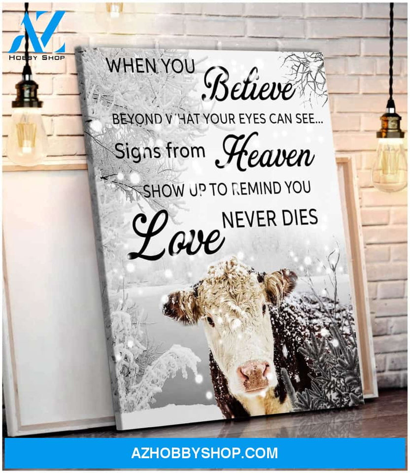 Au When You Believe Cow Wall Art Canvas, Wall Decor Visual Art