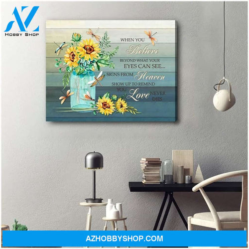 Au When You Believe Sunflower Dragonfly Wall Art Canvas, Wall Decor Visual Art