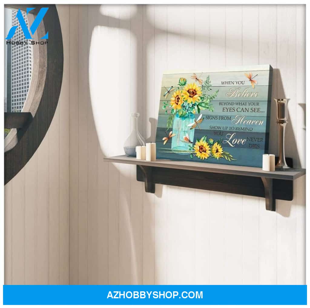 Au When You Believe Sunflower Dragonfly Wall Art Canvas, Wall Decor Visual Art