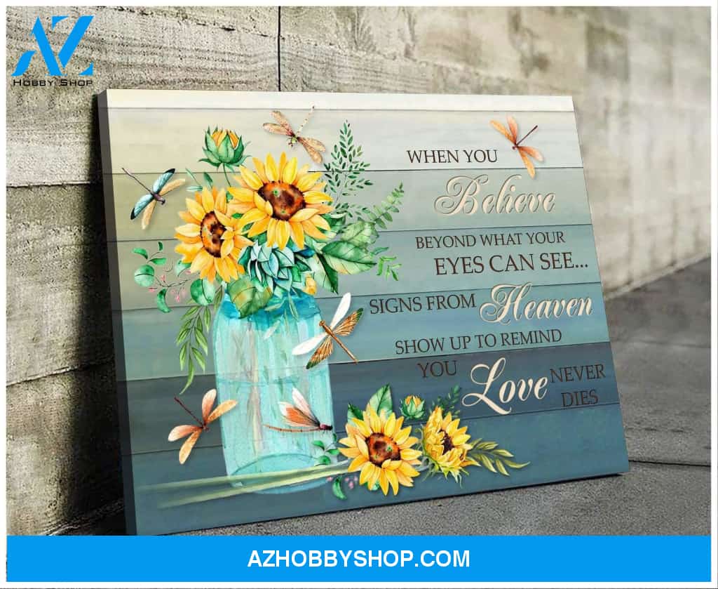 Au When You Believe Sunflower Dragonfly Wall Art Canvas, Wall Decor Visual Art