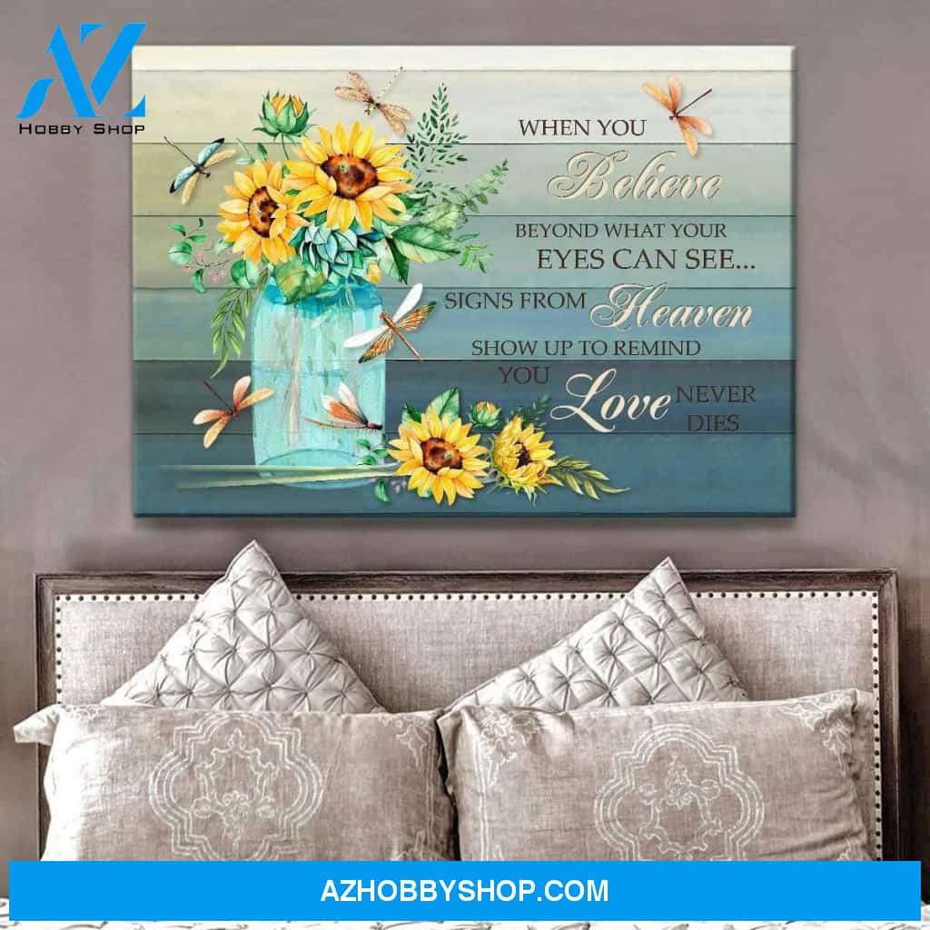 Au When You Believe Sunflower Dragonfly Wall Art Canvas, Wall Decor Visual Art