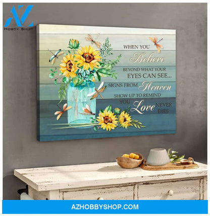 Au When You Believe Sunflower Dragonfly Wall Art Canvas, Wall Decor Visual Art