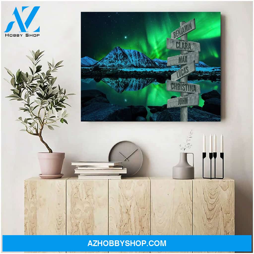 Aurora mountain view family multi names - Personalized Canvas