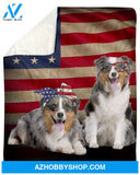 Aussies Couple America Flag Fleece Blanket, Gift for Dog lovers, Gift For Family Friends Gift Home Decor Bedding Couch Sofa Soft And Comfy Cozy